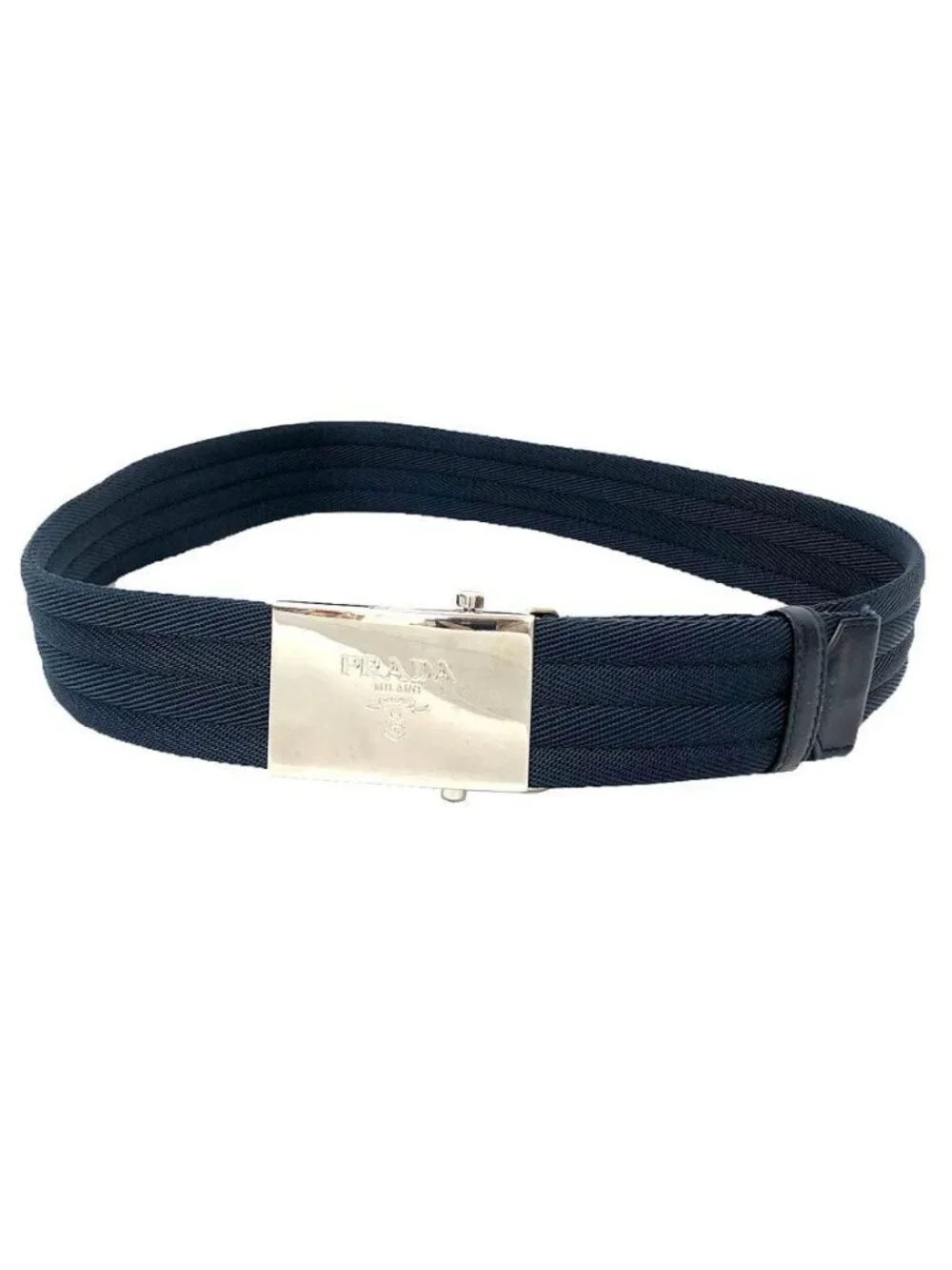 Prada Belt 80 32 Navy Silver Buckle